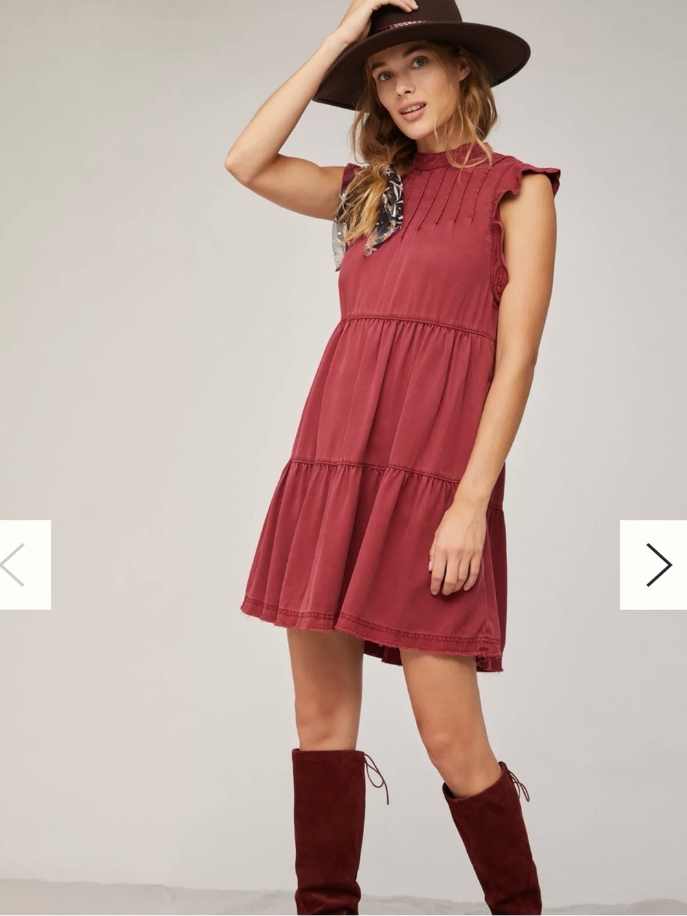 Anthropologie Jenee Sleeveless Tiered Tunic Mini Dress - Rust Red - Ruffle